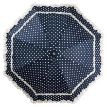Esküvői fodros kék, krémszínű pöttyökkel - UV szűrős - automata hosszúnyelű esernyő / napernyő - Mary - von Lilienfeld