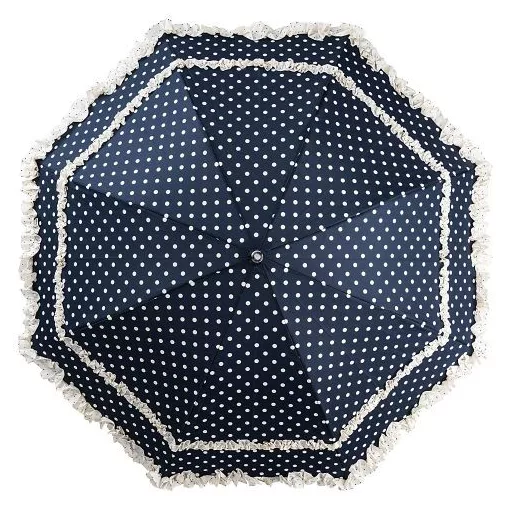 Esküvői fodros kék, krémszínű pöttyökkel - UV szűrős - automata hosszúnyelű esernyő / napernyő - Mary - von Lilienfeld