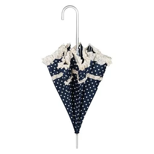 Esküvői fodros kék, krémszínű pöttyökkel - UV szűrős - automata hosszúnyelű esernyő / napernyő - Mary - von Lilienfeld