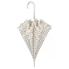 Esküvői fodros elefántcsont színű, kék pöttyökkel- UV szűrős - automata hosszúnyelű esernyő / napernyő - Mary - von Lilienfeld