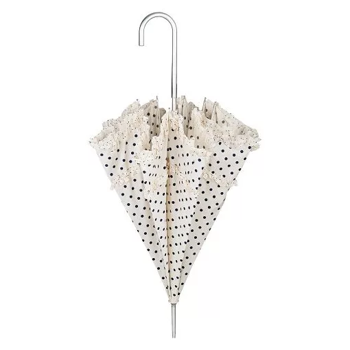 Esküvői fodros elefántcsont színű, kék pöttyökkel- UV szűrős - automata hosszúnyelű esernyő / napernyő - Mary - von Lilienfeld