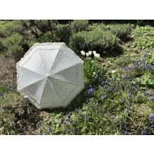 Esküvői fodros elefántcsont színű, kék pöttyökkel- UV szűrős - automata hosszúnyelű esernyő / napernyő - Mary - von Lilienfeld