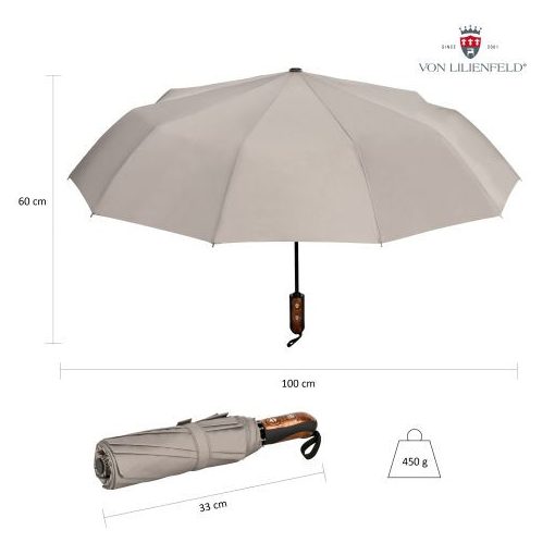 Clark  - UV szűrős - szürke, viharálló, teflon bevonatú, automata összecsukható esernyő / napernyő - von Lilienfeld