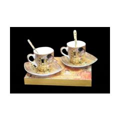   Porceláncsésze+alj szögletes 100ml, kanállal, 2 személyes, Klimt:The Kiss – P&P