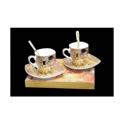 Porceláncsésze+alj szögletes 100ml, kanállal, 2 személyes, Klimt:The Kiss – P&P