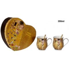   P&P Porcelán bögreszett kanállal 2db-os, korsóforma, 350ml, Klimt:The Kiss