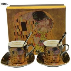   P&P Porceláncsésze+alj, 80ml, kanállal, 2 személyes, Klimt: The Kiss