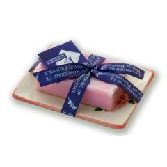  Marseille szappan, növényi olajjal, 100g, parabén-tartósítószer-szulfátmentes, hidratáló, szögl.kerámia szappantartóval, rózsa