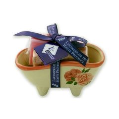   Lavanderaie de Haute Provence Marseille szappan, növényi olajjal, 2x100g, parabén-tartósítószer-szulfátmentes, hidratáló, kád kerámia szap.tartóval, rózsa