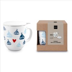   PPD Porcelán teásbögre tetővel, rozsdamentes szűrővel 0,4l, dobozban, Seaside