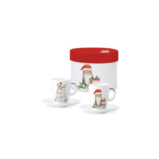 Porcelán eszpresszócsésze+alj 75ml, 2 személyes, dobozban, Fridolin & Kitty – PPD