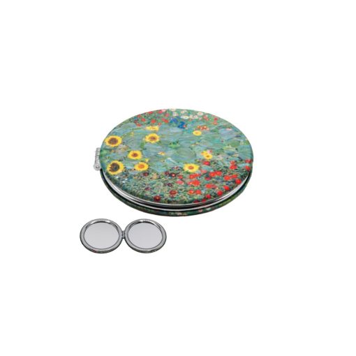 Textilbevonatú zsebtükör 7cm, nagyítós tükörrel, Klimt: Kert naprafogókkal – Fridolin