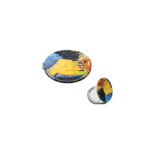 Textilbevonatú zsebtükör 7cm, nagyítós tükörrel, Van Gogh:Kávéház éjjel – Fridolin