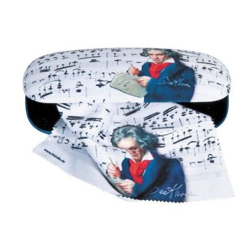 Szemüvegtok textilbevonatú  törlőkendővel, 16x4x6,5cm, Beethoven