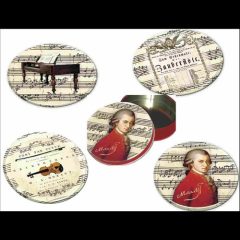   Fridolin Poháralátét fém-parafa 4db-os szett dia 9,5cm, fémdobozban, Mozart