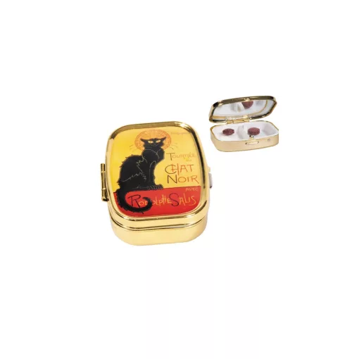 Gyógyszeres fémdoboz 2 fakkos, 5,1x1,8x3,6cm, Chat Noir – Fridolin