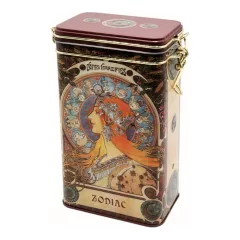 Csatos fémdoboz, dombornyomott 11x18x7, 4cm, Mucha: Zodiac