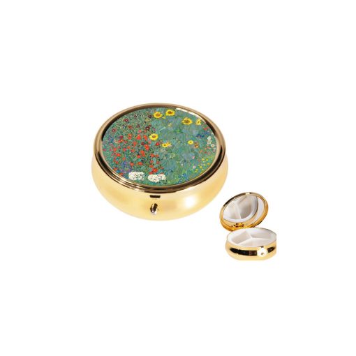 Gyógyszeres fémdoboz 3 fakkos 6x2,1cm, Klimt: Kert napraforgókkal – Fridolin