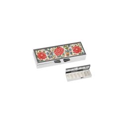   Gyógyszeres fémdoboz 7 fakkos 10x1,8x3cm, William Morris: Roses – Fridolin