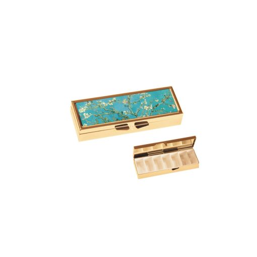 Gyógyszeres fémdoboz 7 fakkos, 10x1,8x3cm, Van Gogh:Mandulavirágzás – Fridolin