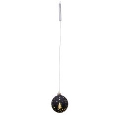 Fekete üveggömg 12cm, LED-es átvilágítós függődísz