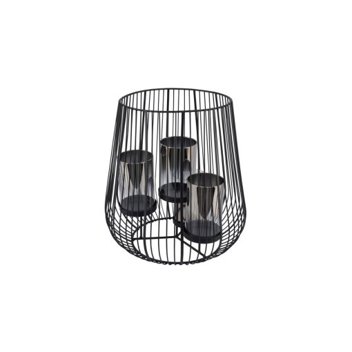 Fémrácsos lantern 4 szürke üvegbetéttel, 30x30x32,5cm – Gehlmann