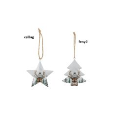   Fém függődísz fenyő/csillag,8x0,5x9,5cm, kötöttsapkás szarvasfejjel – Gehlmann