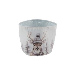   Textilkaspó műanyag béléssel, 13x13x13cm, kötöttsapkás szarvasfejjel – Gehlmann