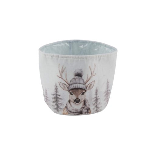 Textilkaspó műanyag béléssel, 13x13x13cm, kötöttsapkás szarvasfejjel – Gehlmann