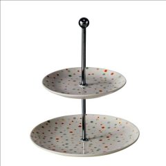   Boltze Színes pöttyös porcelán süteményes állvány 2 emeletes, 20,5x24cm