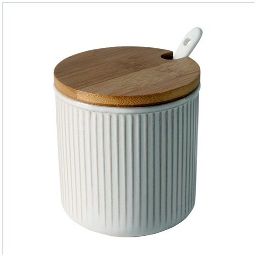 Boltze Kerámia konyhai tároló kiskanállal, fatetővel, 8,3x10,5cm, 300ml