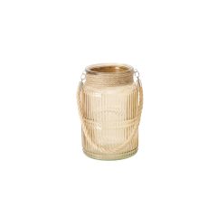   Bézs bordásüveg mécsestartó kötélfüllel, 21x13,5cm – Boltze