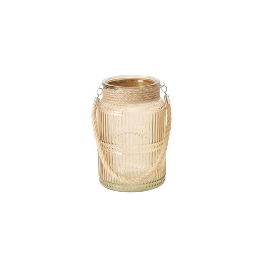 Bézs bordásüveg mécsestartó kötélfüllel, 21x13,5cm – Boltze