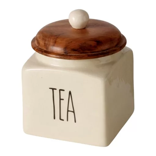 Boltze Kerámia konyhai tároló akácfa tetővel, 11,5x14cm, Tea