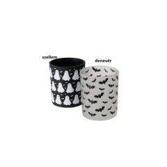   Halloween üveg mécsestartó fekete-fehér,7x8,3cm, Ghostie – Boltze