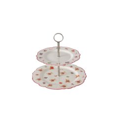   Porcelán süteménykínáló 2 emeletes, 23,5x27cm, piros pulcsis macival, Bailey – Boltze