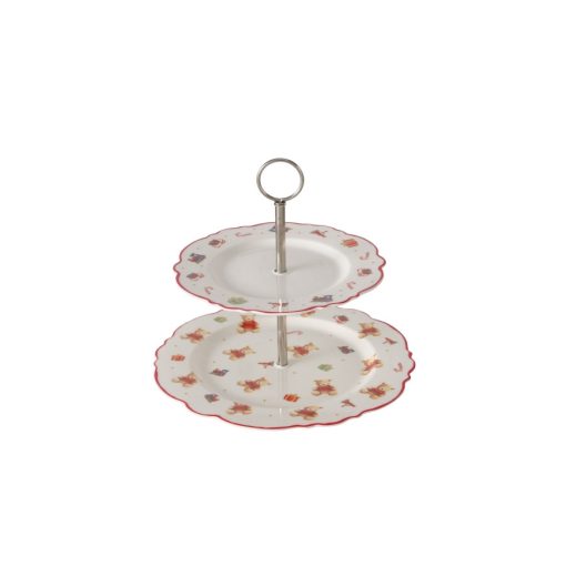 Porcelán süteménykínáló 2 emeletes, 23,5x27cm, piros pulcsis macival, Bailey – Boltze