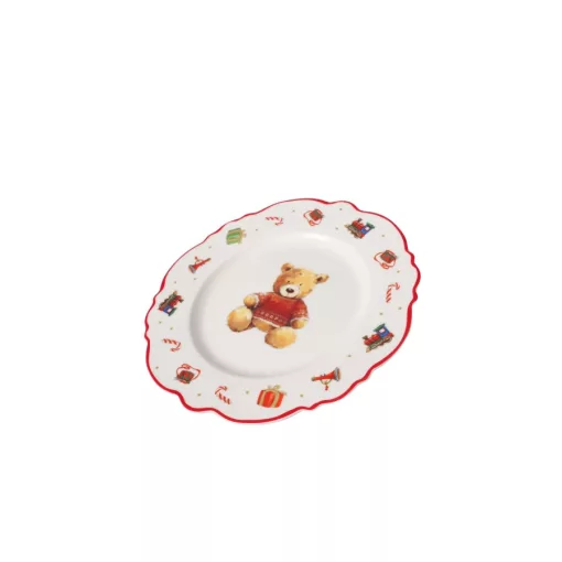 Porcelán desszerttányér 20,5cm, piros pulcsis macival, Bailey – Boltze