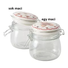   Üveg konyhai tároló csatos tetővel, 11,5x11x13,5cm,450ml, piros pulcsis macival, Bailey – Boltze