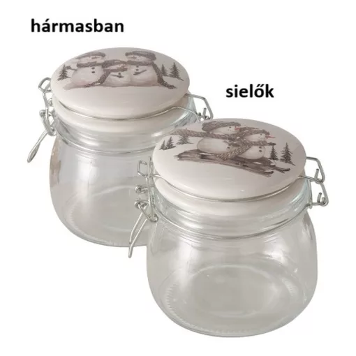 Üveg konyhai tároló csatos tetővel, 13x11x10,5cm,450ml, hóemberes, Frosty – Boltze