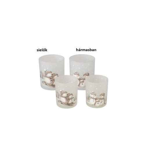 Üveg mécsestartó szett 2 db-os, 7x8,4/9x10,3cm, hóemberes, Frosty – Boltze