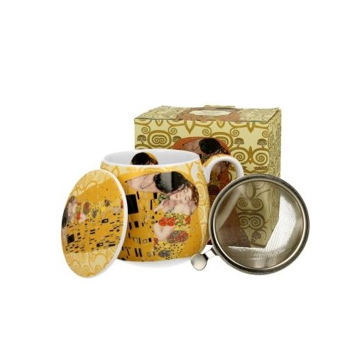 Porcelánbögre tetővel, fémszűrővel,430ml, dobozban, Klimt: The Kiss