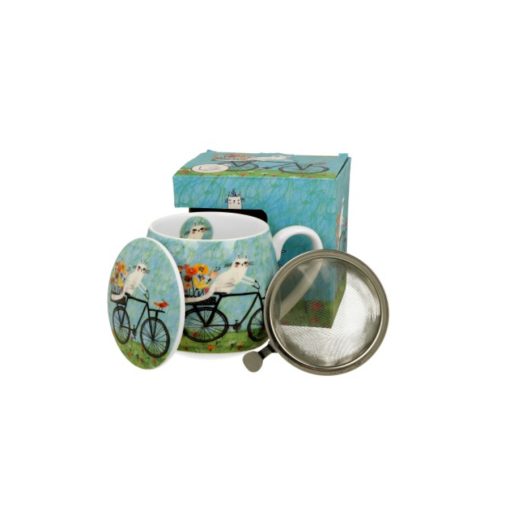 Porcelánbögre tetővel, fémszűrővel, 430ml, dobozban, Bicycle – Duo Gift