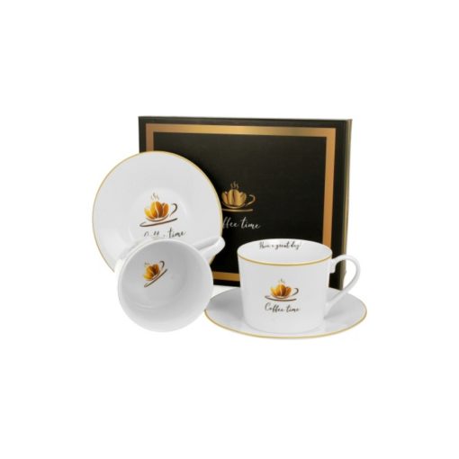 Porceláncsésze+alj, 230ml, 2 személyes, dobozban, Coffee Time 1 – Duo Gift