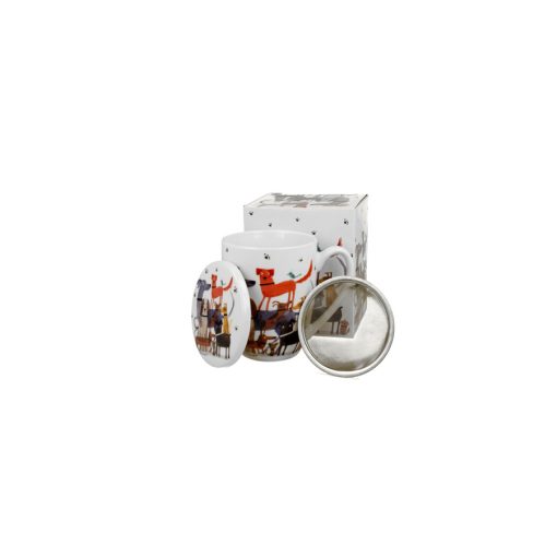 Porcelánbögre tetővel, fémszűrővel ,360ml, dobozban, Dog walk – Duo Gift