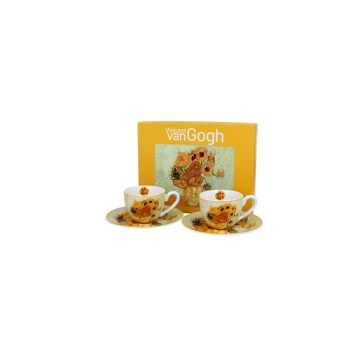 Porceláncsésze+alj, 110ml, 2 személyes, dobozban, Van Gogh: Napraforgók – Duo Gift