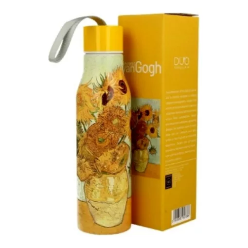 Rozsdamentes acél hőtartó útipalack duplafalú, 0,5l, Van Gogh: Napraforgók – Duo Gift