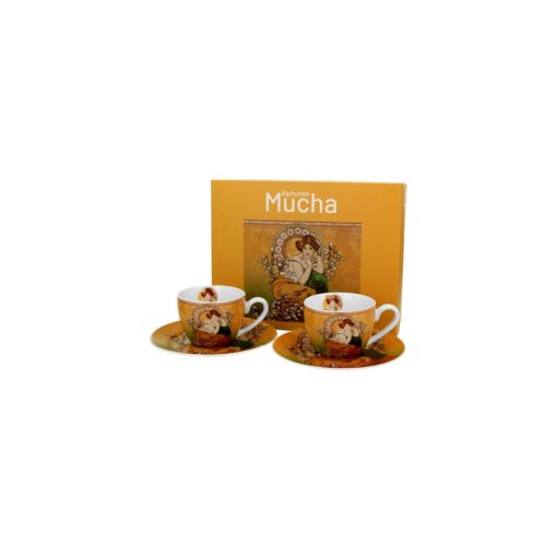 Porceláncsésze+alj, 110ml dobozban, 2 személyes, Mucha:Topáz – Duo Gift