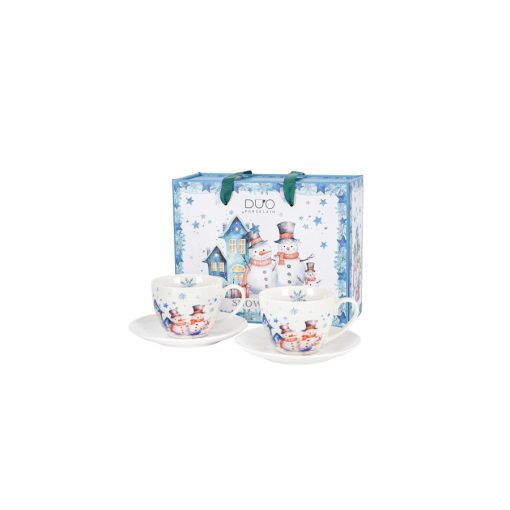 Porceláncsésze+alj, 270ml, 2 személyes, dobozban, Snowman – Duo Gift