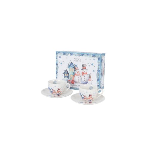 Porceláncsésze+alj, 90ml, 2 személyes, dobozban, Snowman – Duo Gift